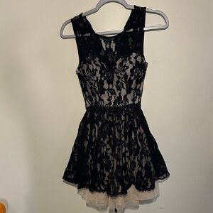B Darlin Black and Cream Lace Mini Dress